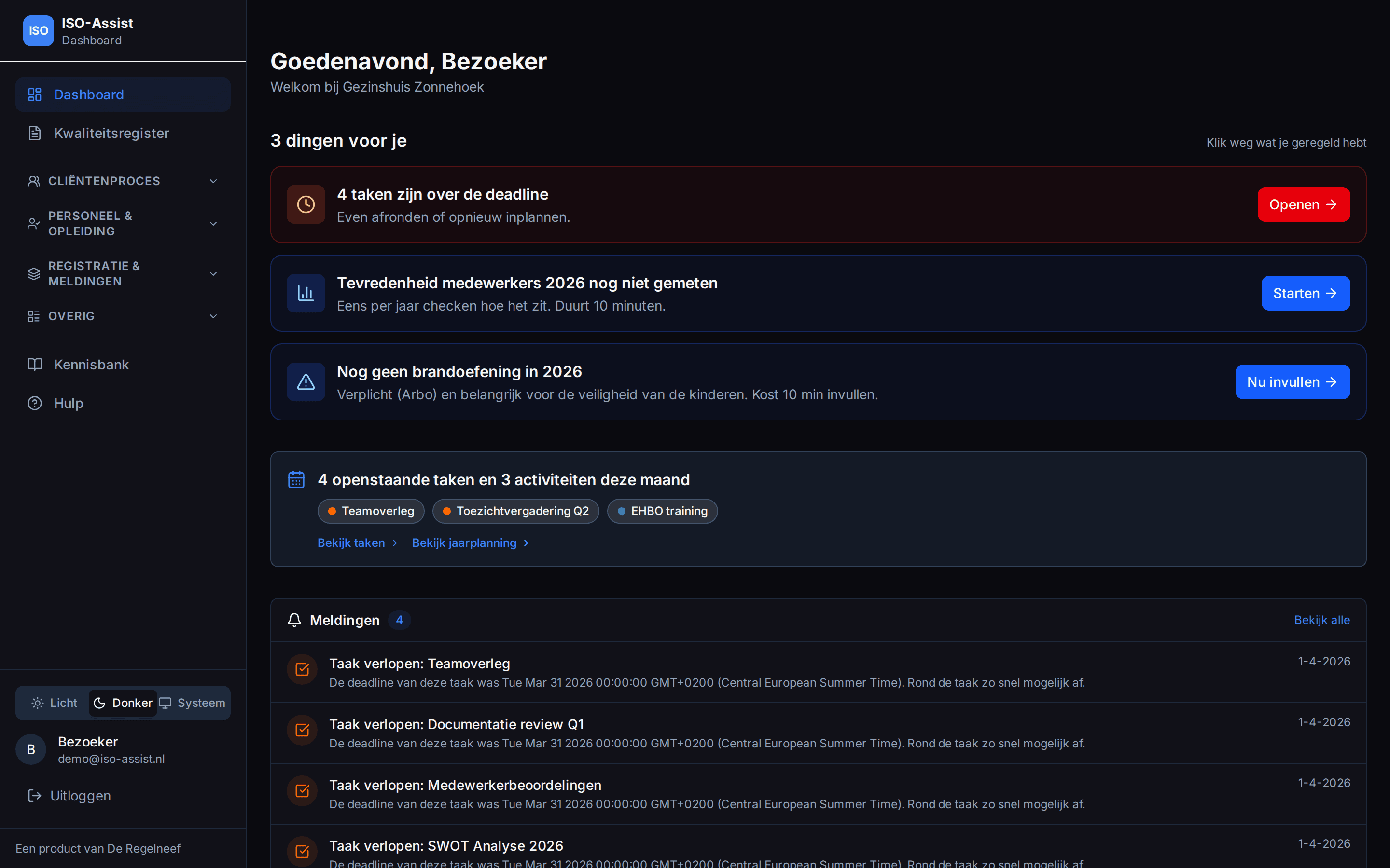 ISO Assist dashboard van demo gezinshuis Zonnehoek